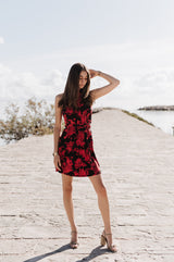 Mini Trapeze Dress - Flaming Red & Black