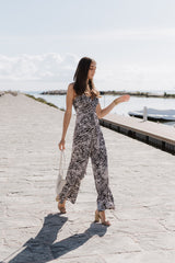 V-Neck Wide leg Playsuit - Black & White