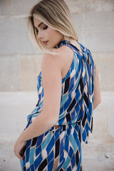 High Neck Playsuit - Blue Diamond