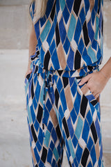 High Neck Playsuit - Blue Diamond