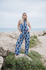 High Neck Playsuit - Blue Diamond