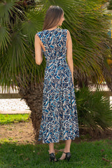 V neck adjustable dress - Blue Flower