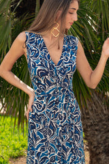 V neck adjustable dress - Blue Flower