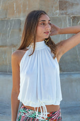 Halter neck bow top - White