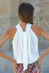 Halter neck bow top - White