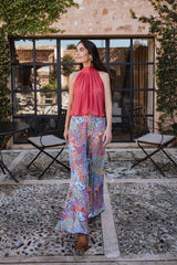 Palazzo trousers - Floral Coral