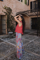 Palazzo trousers - Floral Coral