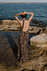 Plunging maxi dress - Chocolate swirls