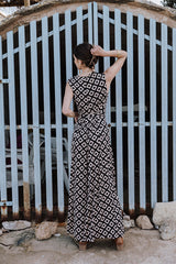 V-Neck Wide leg Playsuit - Black Geo Print