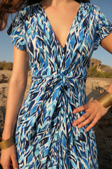 V-Neck Wide leg Playsuit - Diamond Blue