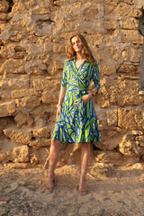 Collared wrap dress - Lime Green