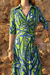 Collared wrap dress - Lime Green