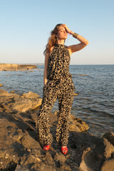 High neck playsuit - Black & Beige