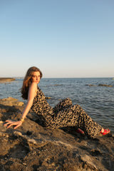 High neck playsuit - Black & Beige