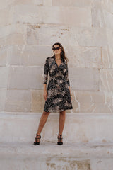 Collared wrap dress - Black Mosaic