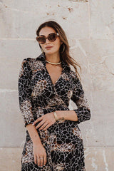 Collared wrap dress - Black Mosaic