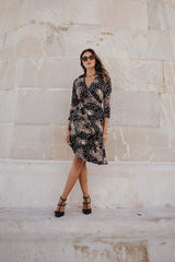Collared wrap dress - Black Mosaic