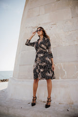 Collared wrap dress - Black Mosaic