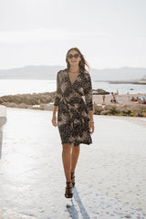 Collared wrap dress - Black Mosaic