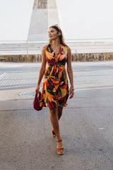 V neck adjustable dress - Yellow Leaf