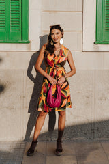 V neck adjustable dress - Yellow Leaf