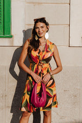 V neck adjustable dress - Yellow Leaf