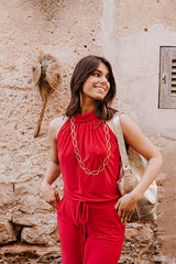 Braided neck playsuit - Red