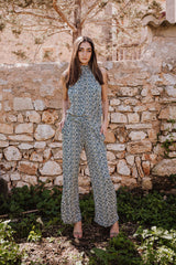 High Neck Playsuit - Petrol dot