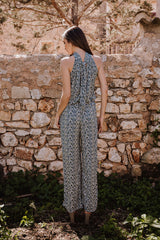 High Neck Playsuit - Petrol dot