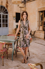 V-neck adjustable dress - Green Flower