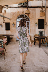 V-neck adjustable dress - Green Flower