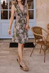 V-neck adjustable dress - Green Flower