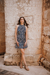 Mini Trapeze Dress - Blue Flower