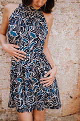 Mini Trapeze Dress - Blue Flower