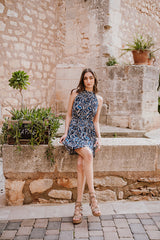 Mini Trapeze Dress - Blue Flower