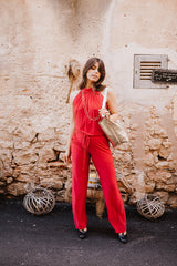 Braided neck playsuit - Red