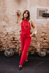Braided neck playsuit - Red