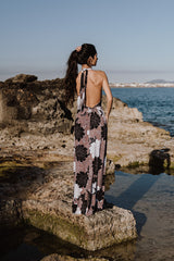 Plunging maxi dress - mauve flowers