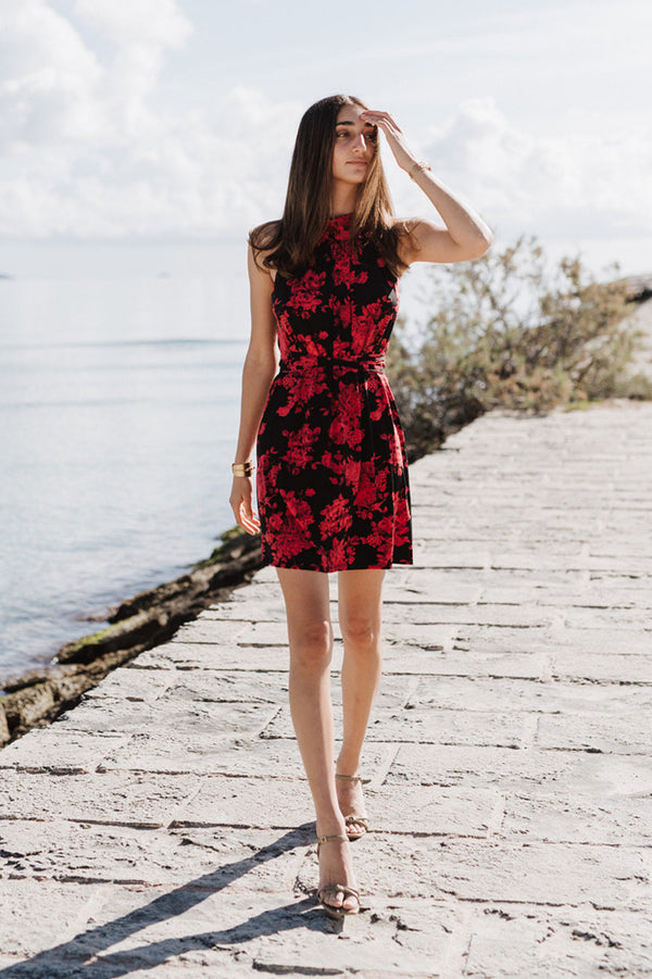 Mini Trapeze Dress - Flaming Red & Black