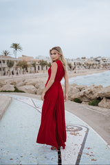 V-Neck Wide leg Playsuit- Red
