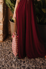 V-Neck Wide leg Playsuit- Wine