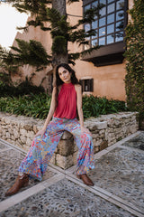 Palazzo trousers - Floral Coral