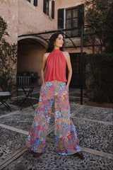 Palazzo trousers - Floral Coral
