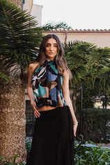 Halter neck bow top - Mediterranean Night