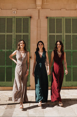 V-Neck Wide leg Playsuit- Emerald Green