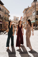 V-Neck Wide leg Playsuit- Wine