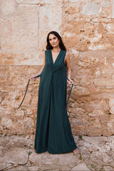 V-Neck Wide leg Playsuit- Emerald Green