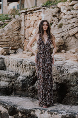 Plunging maxi dress - Chocolate swirls