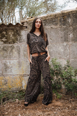 Palazzo trousers - Black and Brown Flower