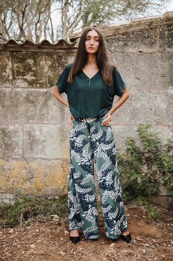 Palazzo trousers - Green Flower